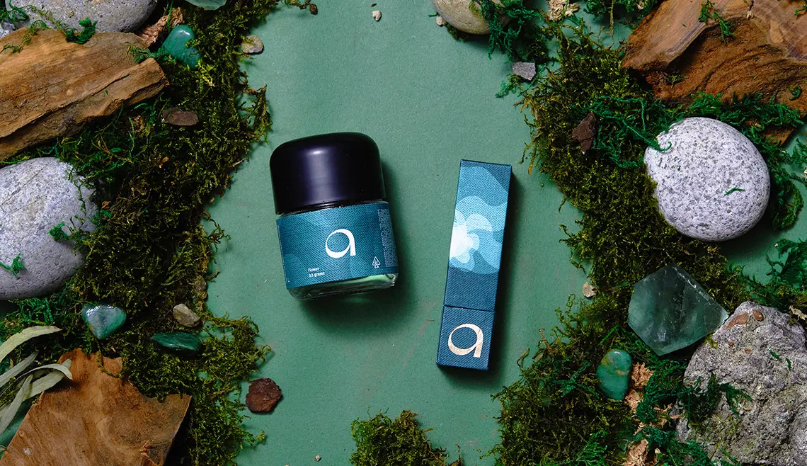 Complete brand identity and custom cannabis packaging system for Aura