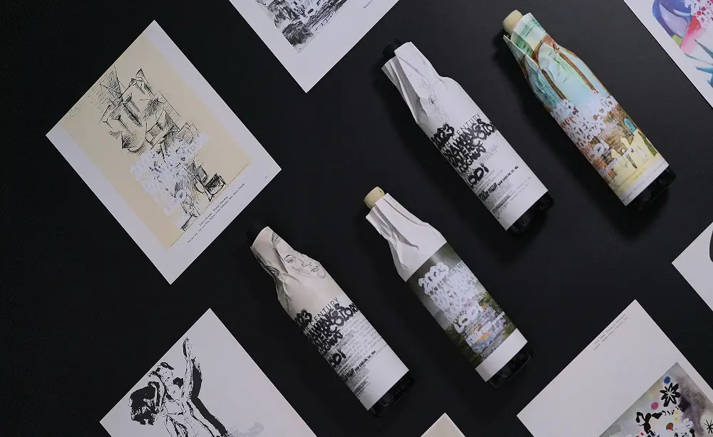 Zenpack x Domenico Winery limited-edition wine packaging design with hand-applied art book labels