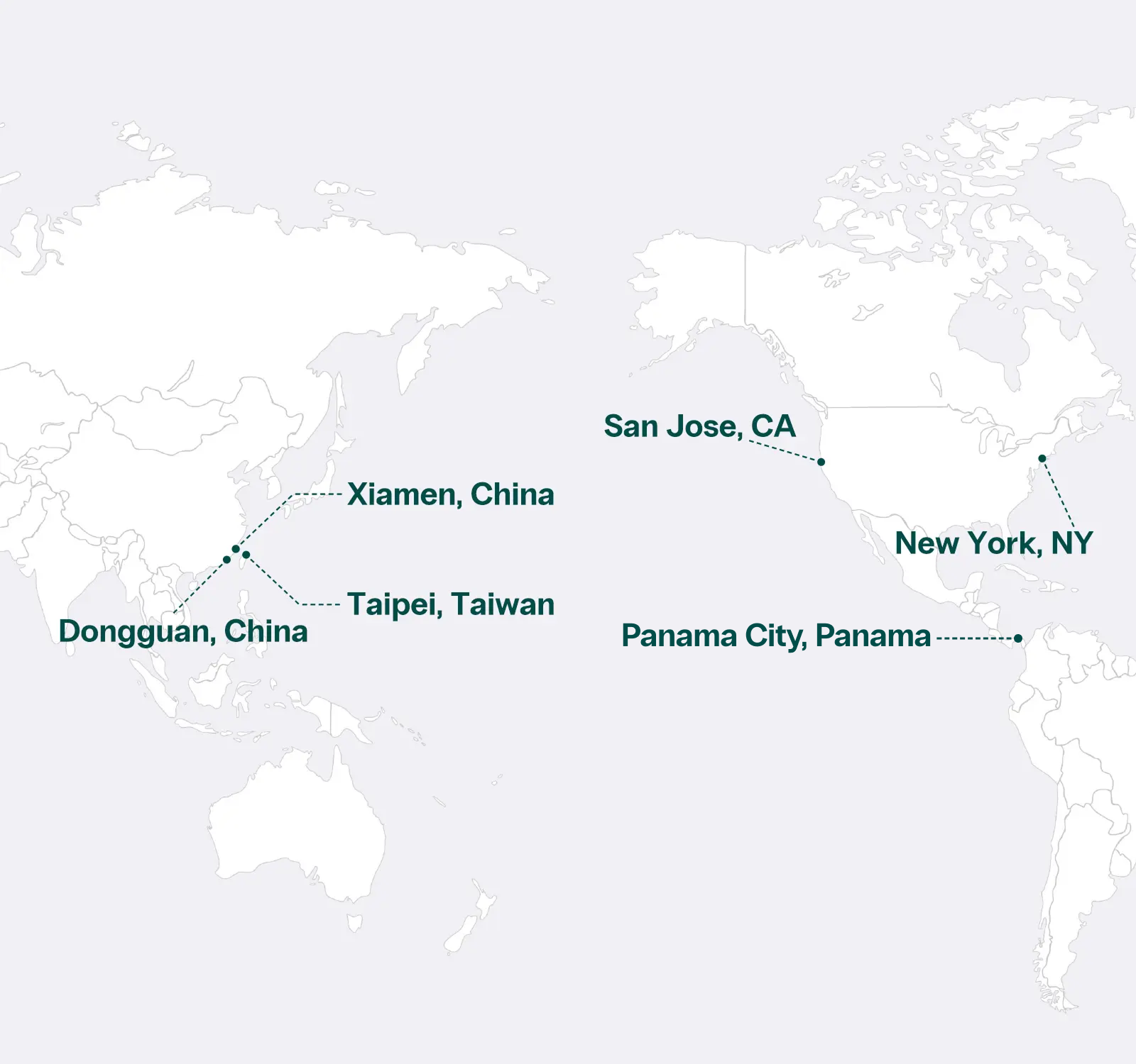 World map illustrating Zenpack global packaging fulfillment and assembly network facilities.