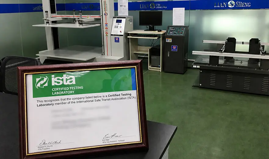 ISTA Certified Testing Laboratory certificate with package testing equipment
