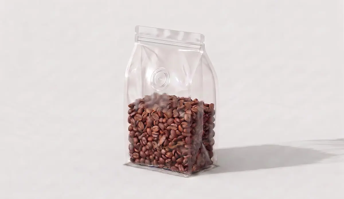 High-barrier transparent coffee bag with degassing valve by Zenpack.