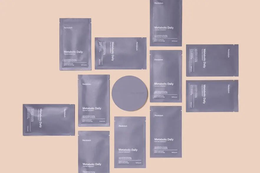 Eco-friendly supplement packaging system with FSC-certified materials for Pendulum by Zenpack.