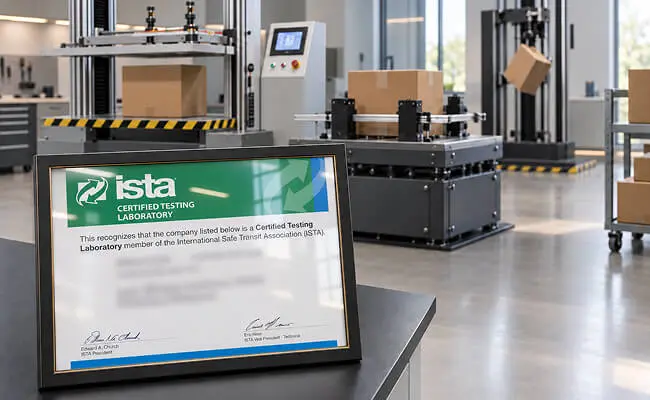 Zenpack's ISTA transit simulation lab conducting package durability testing to prevent overseas shipping damage.