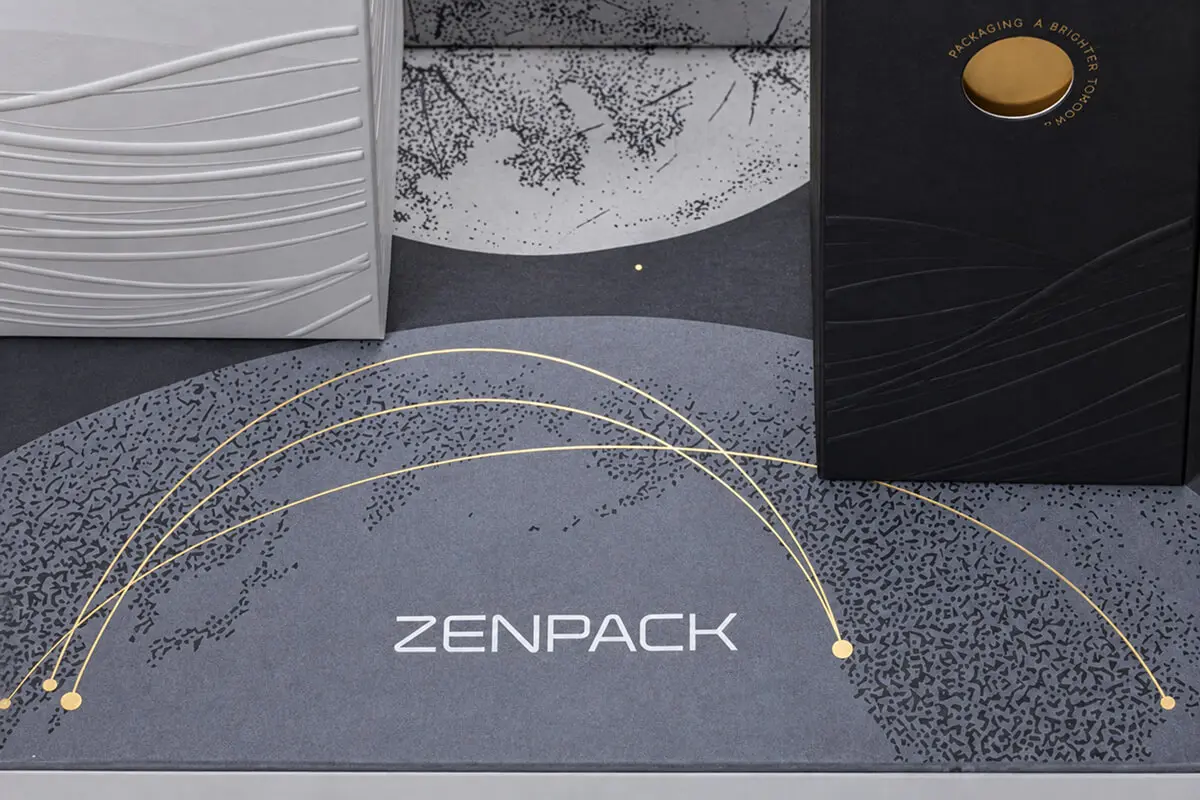 Premium custom luxury packaging boxes featuring the Zenpack logo by a full-service packaging agency.