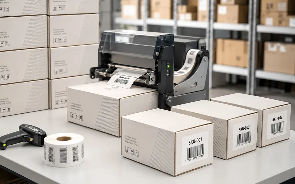 Automated shipping label printing for e-commerce last-mile fulfillment and carrier integration.