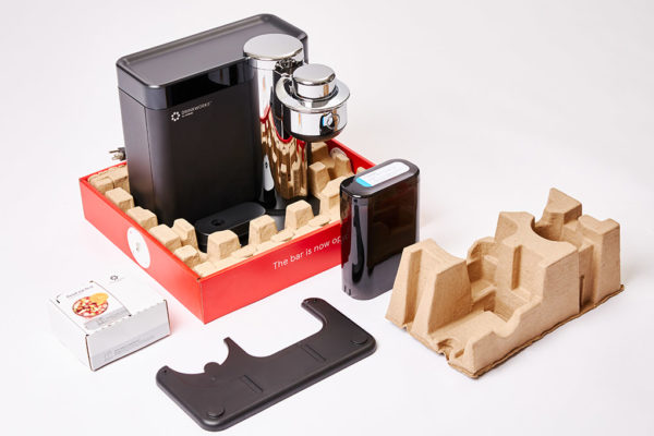 Zenpack's innovative packaging for Drinkworks with detailed switcher parts for home bartending, showcasing award-winning design