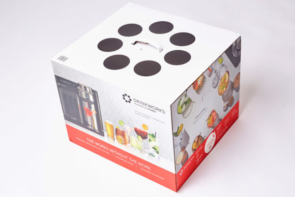 Drinkworks home bar packaging by Zenpack, featuring secure, eco-friendly design with clear component display.