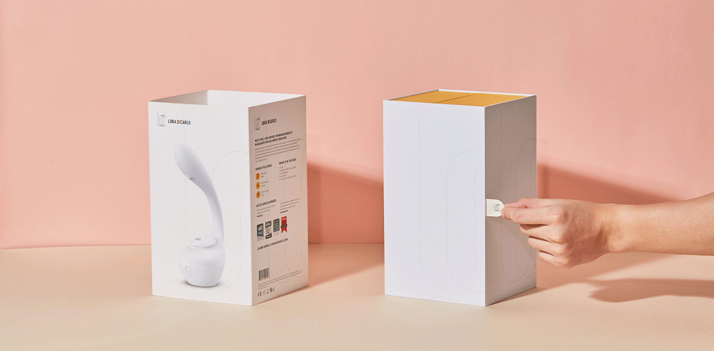Custom retail and DTC packaging box featuring precision color matching and discrete manual insert.