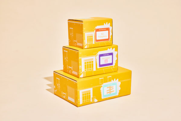 Stacked Brooklyn Robot Foundry toy packages with lively illustrations, by Zenpack