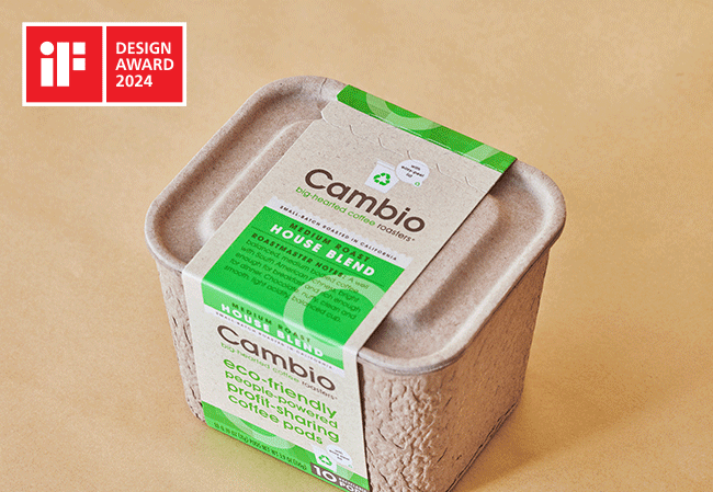 iF Design Award 2024 winning compostable Cambio Roasters coffee packaging by Zenpack.