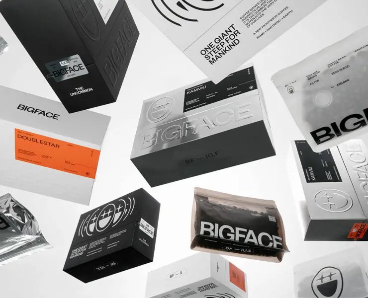 Assorted BIGFACE Coffee packaging with sleek, modern design, produced by Zenpack